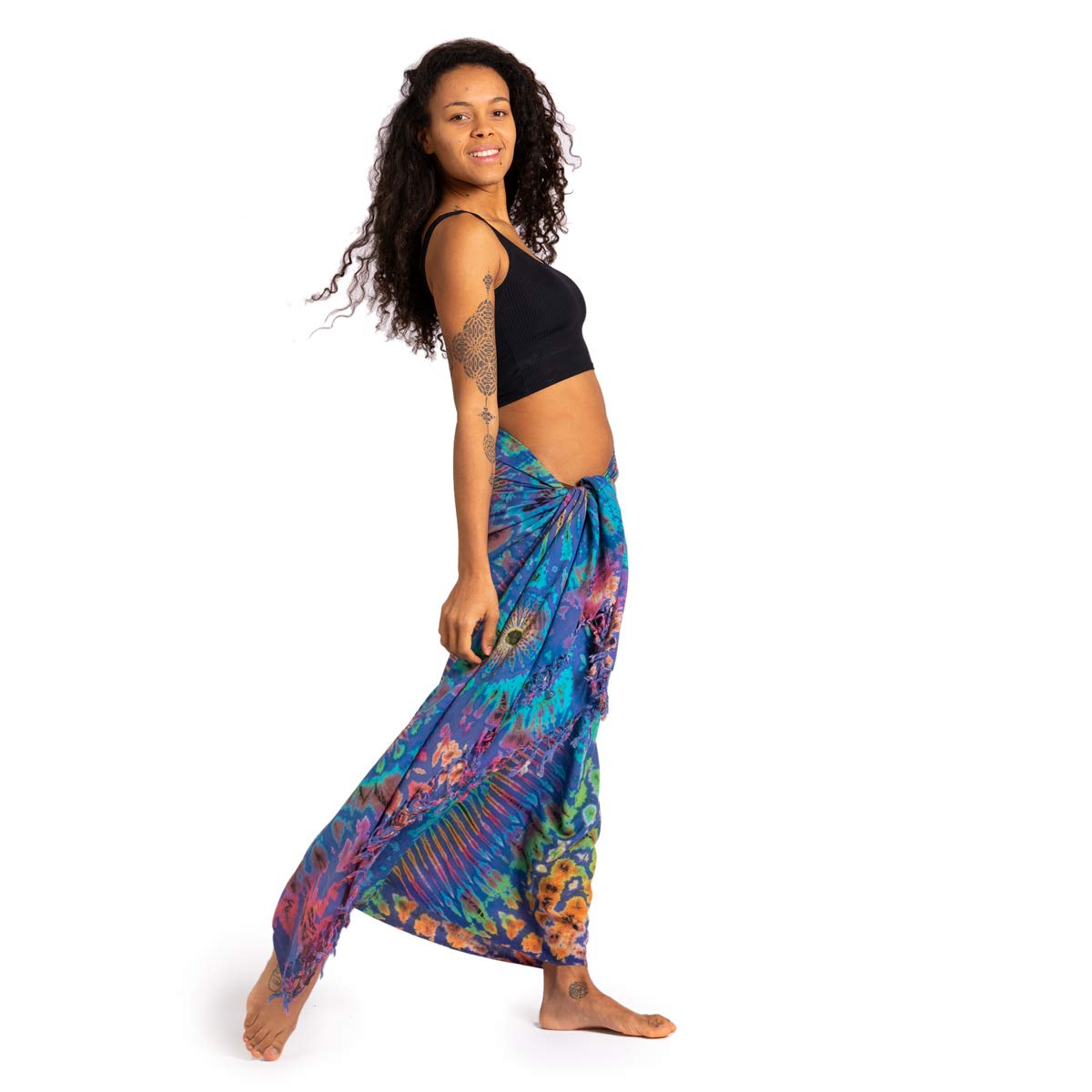 PANASIAM Batik Sarong para hombre y mujer, tie dye pareo, cada pañuelo es único, toalla de verano, bufanda, falda envolvente en colores brillantes, 100% viscosa suave y natural