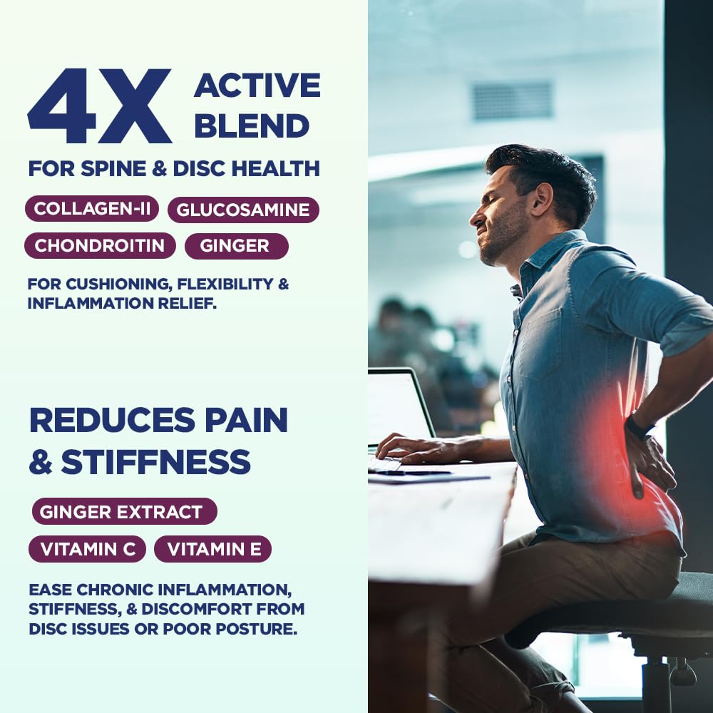 Spine & Disc Health Tablets for Men & Women | Back pain, Joint Stiffness & Bone Health | Nutraceutical Supplement with Collagen, Glucosamine, Chondroitin, Multivitamins & Minerals | 30 tablets | 1 Serving a Day — Amazon image 3