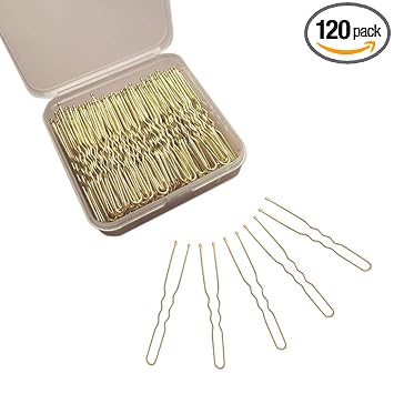 ScivoKaval U Shaped Hair Pins 120 Pcs Professional U Pins for Women Girls Hairdressing Salon with Clear Storage Box Golden Champagne Blonde Gold 6 cm 2.36 inches