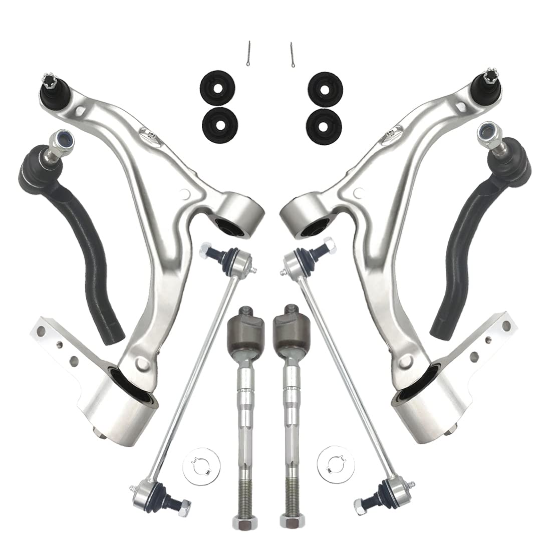 8 Pcs Front Lower LH & RH Control Arm Suspension Kit w/Ball Joint Inner Outer Tie Rods Sway Bar Links Replacement For 2007-2013 Acura MDX