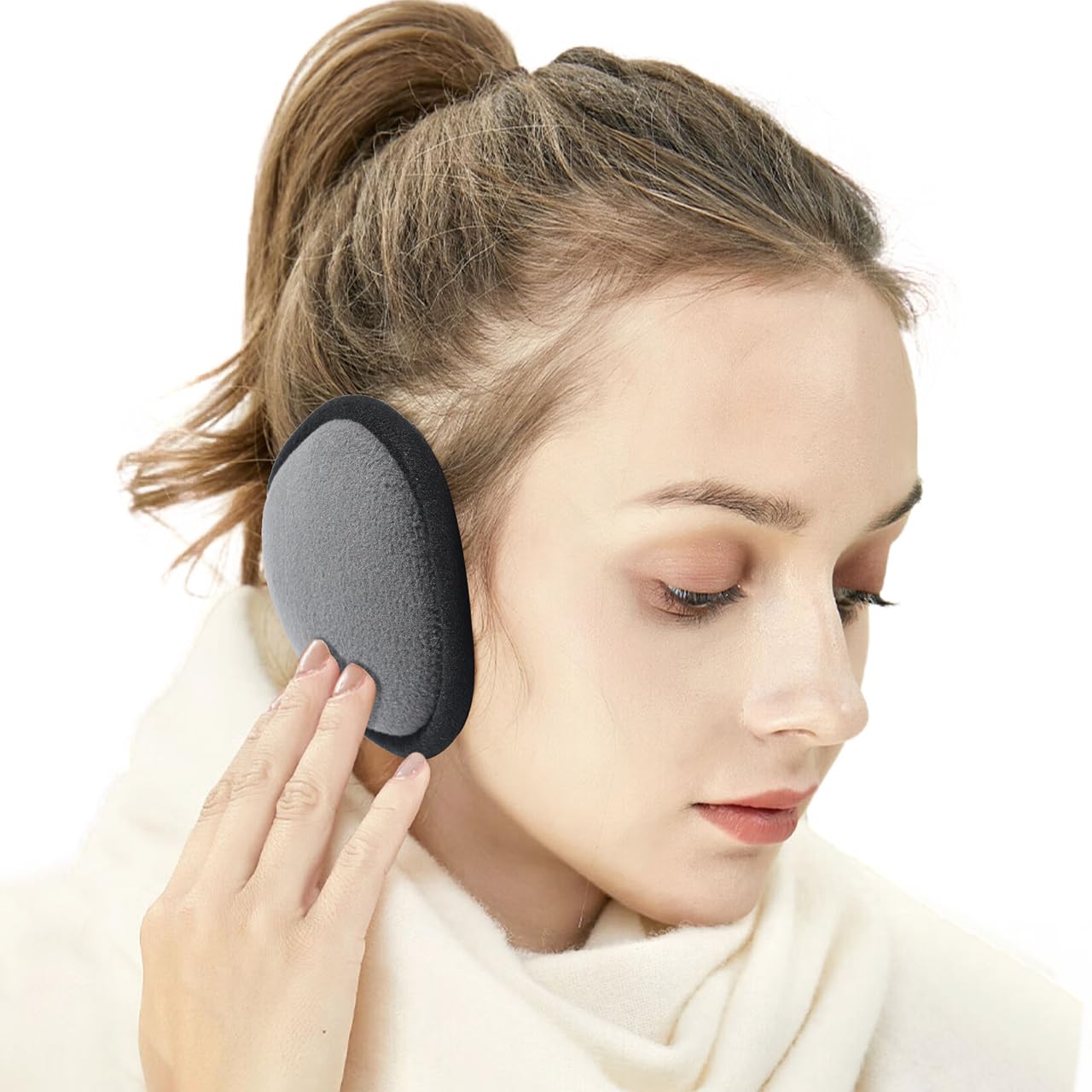 Dwenarry Unisex Grey Earmuffs -A Winter Ear Muffs For Men Adjustable Grey Earmuffs Fleece Behind Head Foldable Ear Warmers For Cold Weather 1 Pack