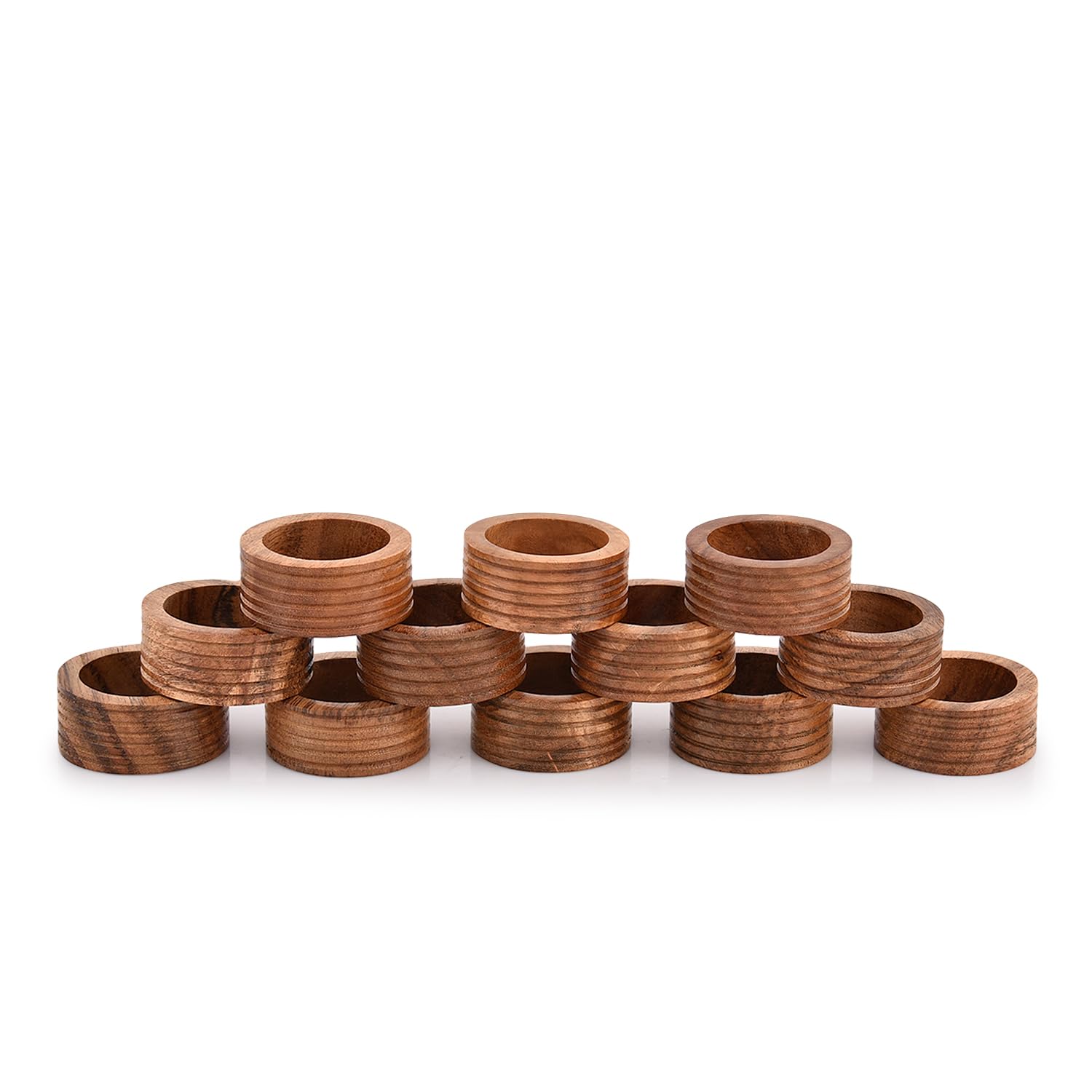 Indus Lifespace Napkin Ring Acacia Wood Set of 12, Wooden Napkin Rings Artisan Crafted in India, Tabletop Decor