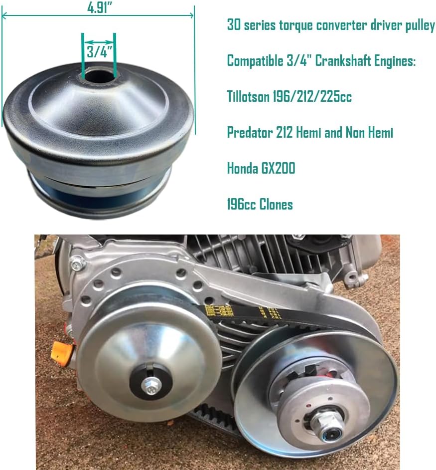 QYMOTO KT196 Go Kart Clutch 3/4'' Bore Driver Pulley for Coleman 6.5 HP Go Kart Mini Bike 30 Series Torque Converter Clutch Driver Pulley for Comet Manco Go Kart 219552,5957,212cc Engines