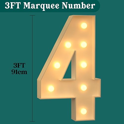 Miniatura 35 de Números iluminados grandes de 4 pies, números de marquesina 2 para decoraciones de cumpleaños de 21 para niños y niñas, números gigantes iluminados
