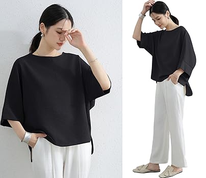 美品☆フレームワーク 麻 ドルマンスリーブ ブラウス プルオーバー ゆったり 上品な光沢が女性らしいサテンドルマンスリーブブラウス プル