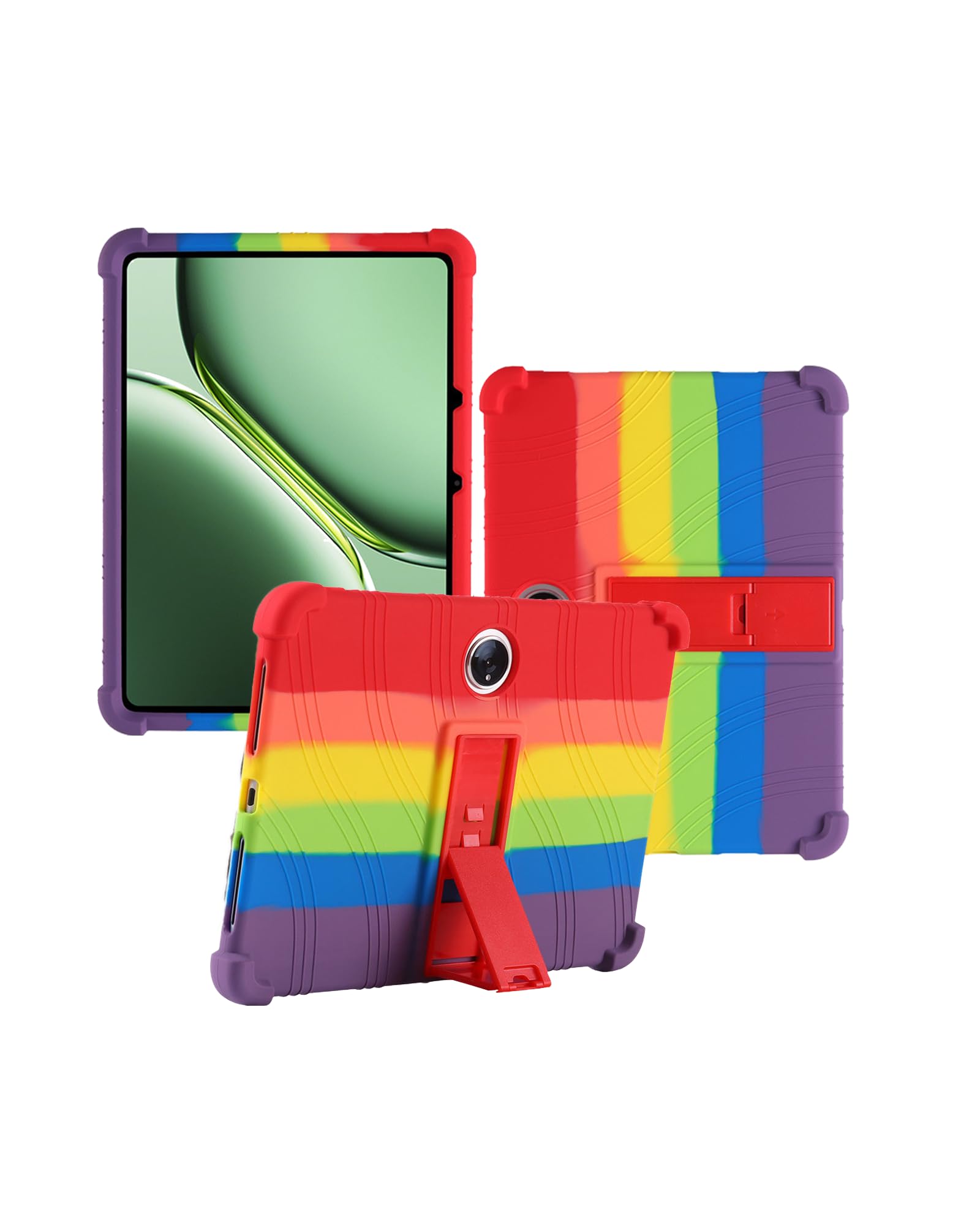 Case for Oneplus Pad 2/Pad Pro 12.1 inch 2024 New Tablet PC Android 14- Soft Silicone Shock Proof Lightweight Stand Rubber Shell Protective,Kids Friendly Soft Silicone Adjustable Stand Cover,Rainbow
