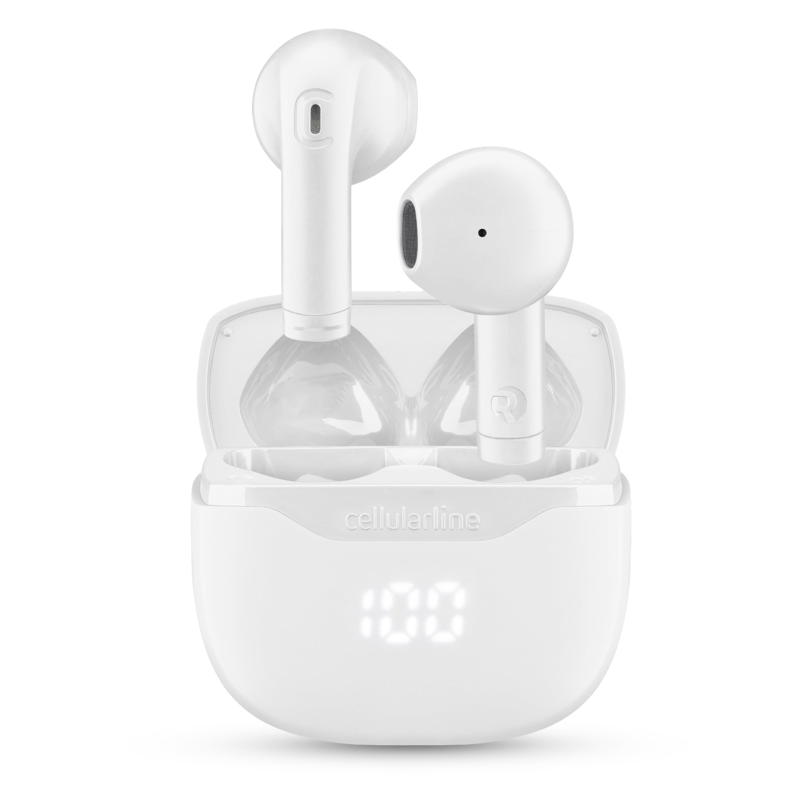 cellularline CORE Bluetooth True Wireless Ohrhörer mit Ladehülle, LED-Display, 16 Stunden Wiedergabezeit, Touch-Steuerung, Double Master, Autopairing, weiß