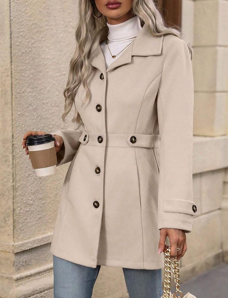 Womens Long Wool Coat Business Casual Blazer Jackets Fall Winter Peacoat Cardigan Outwear - Image 3