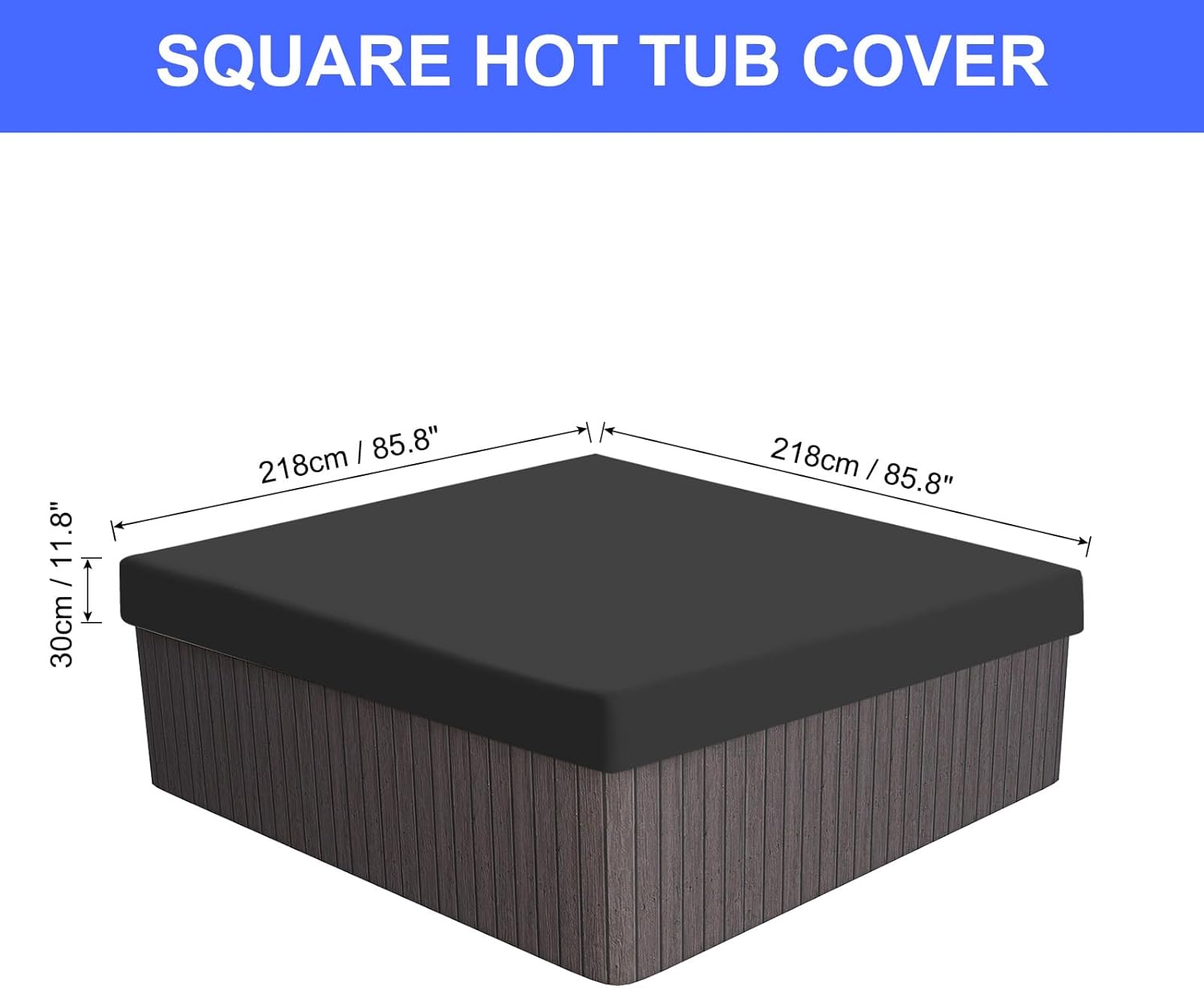 PATIKIL 85.8x85.8x11.8 inch Square Hot Tub Cover, 210D Oxford Waterproof Dustproof SPA Cover Protector Patio Furniture Covers for Hot Tub Outdoor Indoor, Black