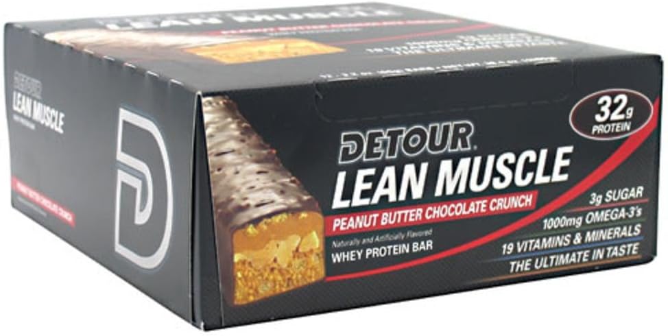 Detour Lean Muscle Whey Protein Bar, Peanut Butter Chocolate Crunch, 3.2 Ounce (Pack of 12)