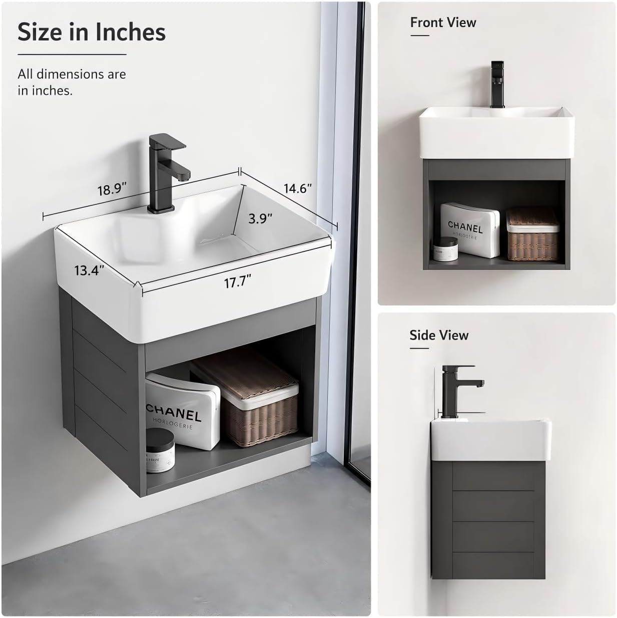 15-inch wall-Mounted Compact Bathroom Vanity, Open-Style mini Bathroom Vanity, Designed specifically for Compact bathrooms