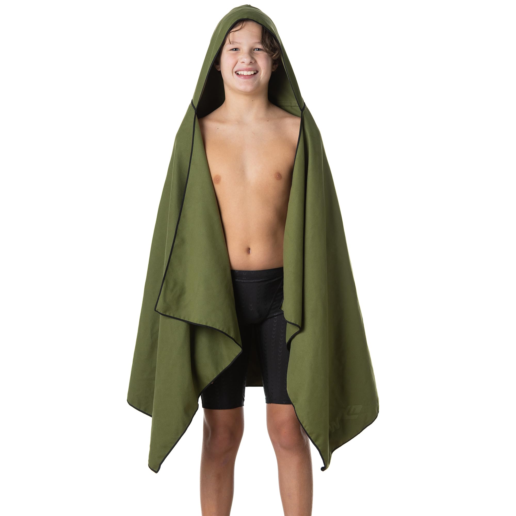 Flow Hydro - Toalla deportiva de microfibra de secado rápido para natación, piscina, triatlón y otros deportes acuáticos en tamaños mediano, grande, extragrande y con capucha (verde militar, grande