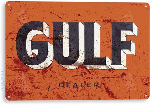 Tinworld Letrero de estaño Gulf Oil Gas Rústico Retro Concesionario Tienda Metal Decoración Auto Shop Garaje Cueva A834
