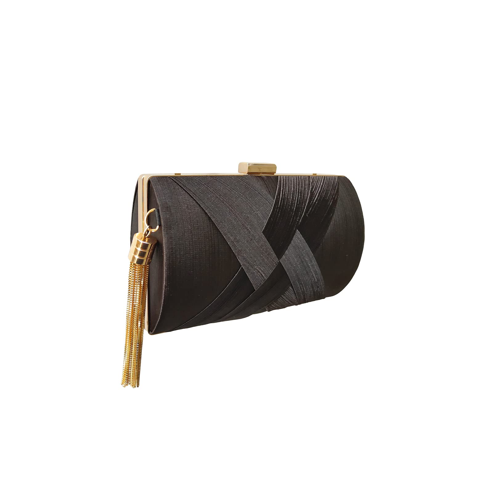 CORIOS Vrouwen Clutch Bag Avondtas met Kwastje Hanger Bruids Bruiloft Portemonnee Dames Schoudertas Met Afneembare Ketting, Zwart, Large
