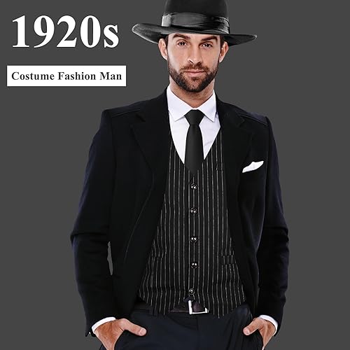 Miniatura 3 de PLULON Disfraz de los años 20 para hombre, chaleco de gángster de Gatsby, conjunto de accesorios para hombre de los años 20