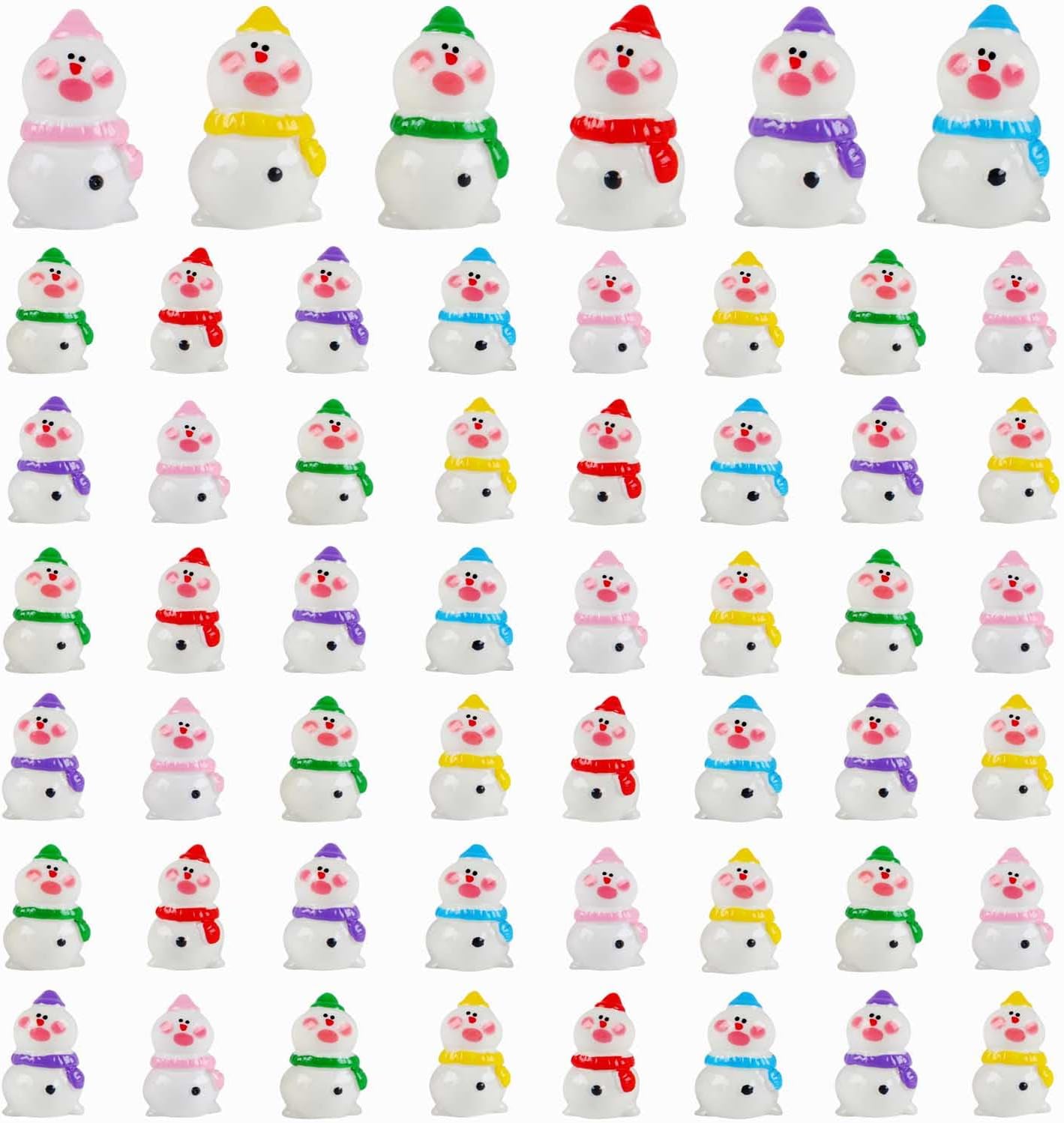 48pcs 6 Types Mini Snowman Figurines, Christmas Tiny Resin Snowman Decoration with Top Hat for Easter Party Bar Table Decor Xmas Micro Landscape Ornament Crafts DIY Xmas Party (Styles 2)