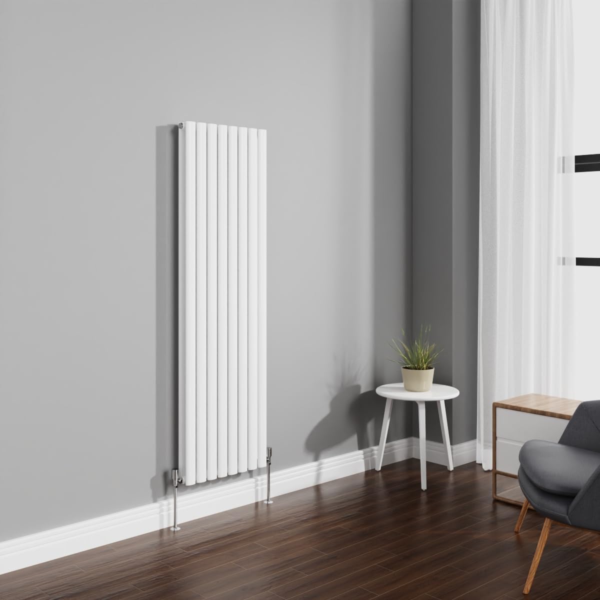 NRG 1600x472mm Gloss White Radiator Vertical Oval Panel Double Rad