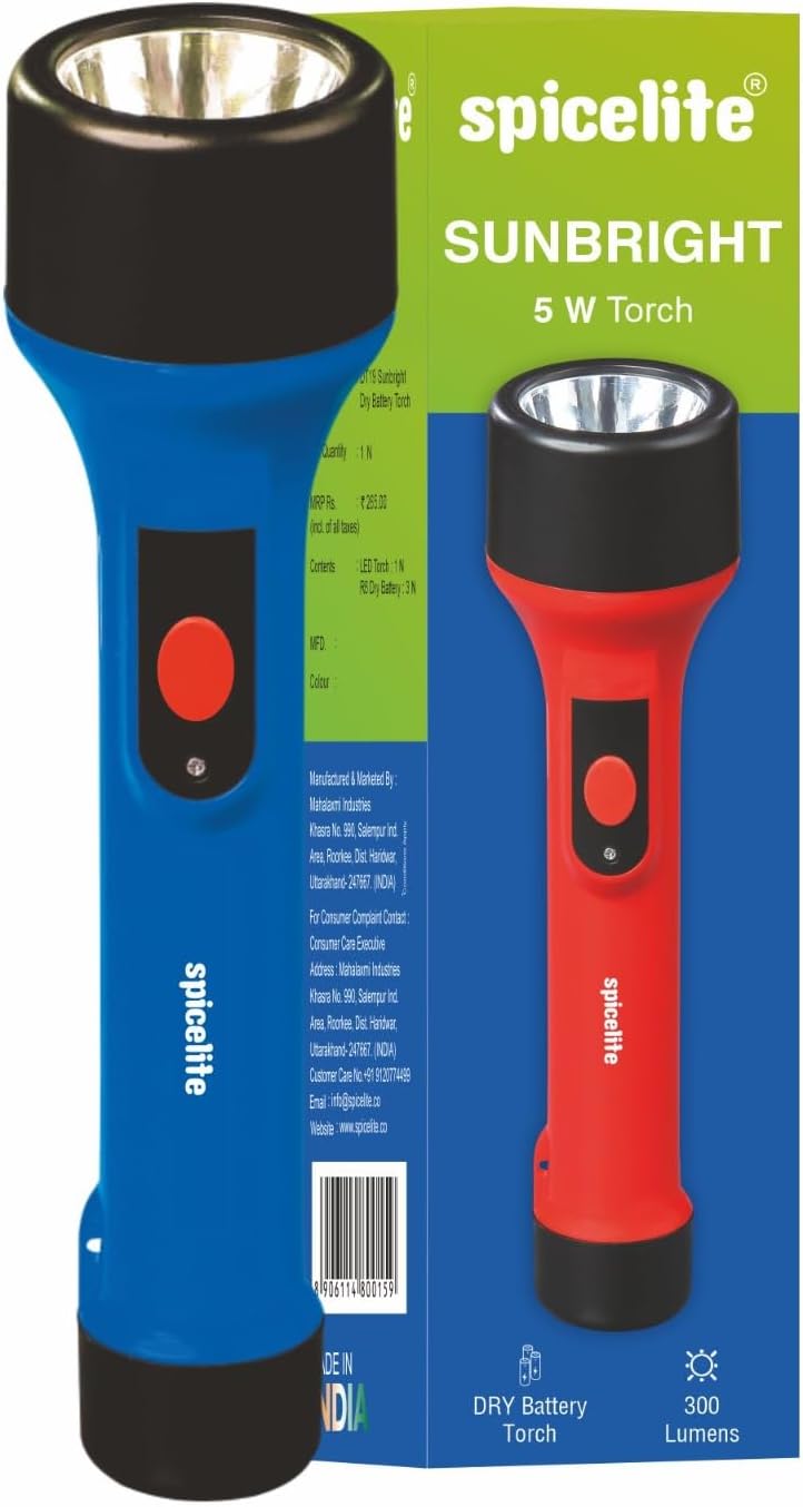 SUNBRIGHT 5W LED Dry Cell Torch โ High-Performance, Ultra-Bright, Long-Lasting, Portable and Everyday Use with Enhanced Beam Distance and Energy-Efficient Design