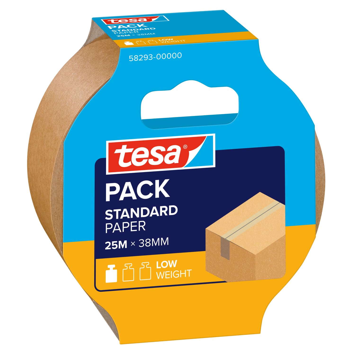 tesa pack STANDARD PAPER - Paketband aus Papier - 56% erneuerbare Mateialien - handeinreißbar - Verpackungsband für leichte Pakete - Braun - 25 m x 38 mm