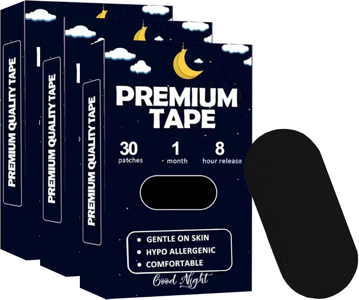Black Mouth Tape for Sleeping (90 Pack) - Hypoallergenic Cotton Adhesive - Latex-Free, Pain-Free Removal & Gentle on Skin - Premium Quality Sleep Tape