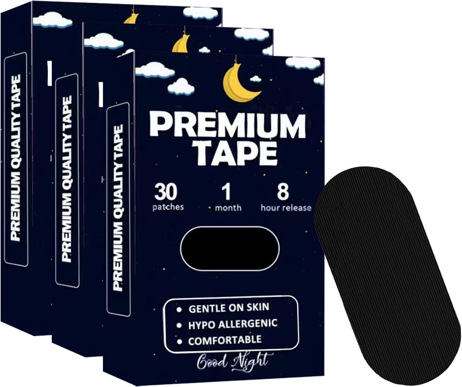 Black Mouth Tape for Sleeping (90 Pack) – Hypoallergenic Cotton Adhesive – Latex-Free, Pain-Free Removal & Gentle on Skin – Premium Quality Strips