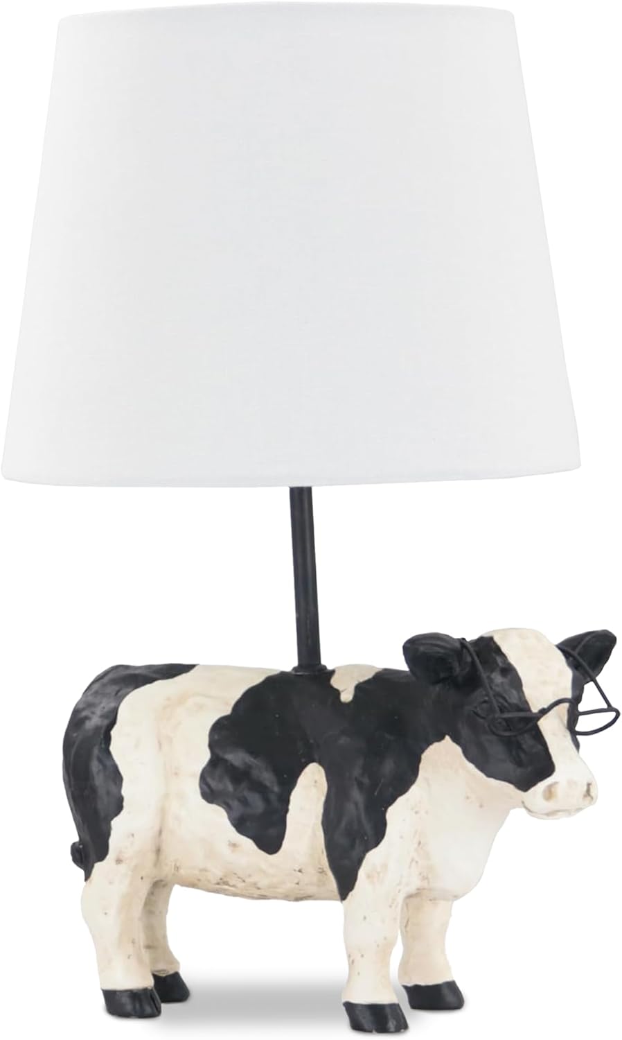 Cow Wearing Glasses Corded Table Lamp – Distressed Faux Taxidermy – Resin & Metal Animal Lamp – Country Western Themed Party Decorations – Farmhouse Style Decor for Home, Office Desk & More