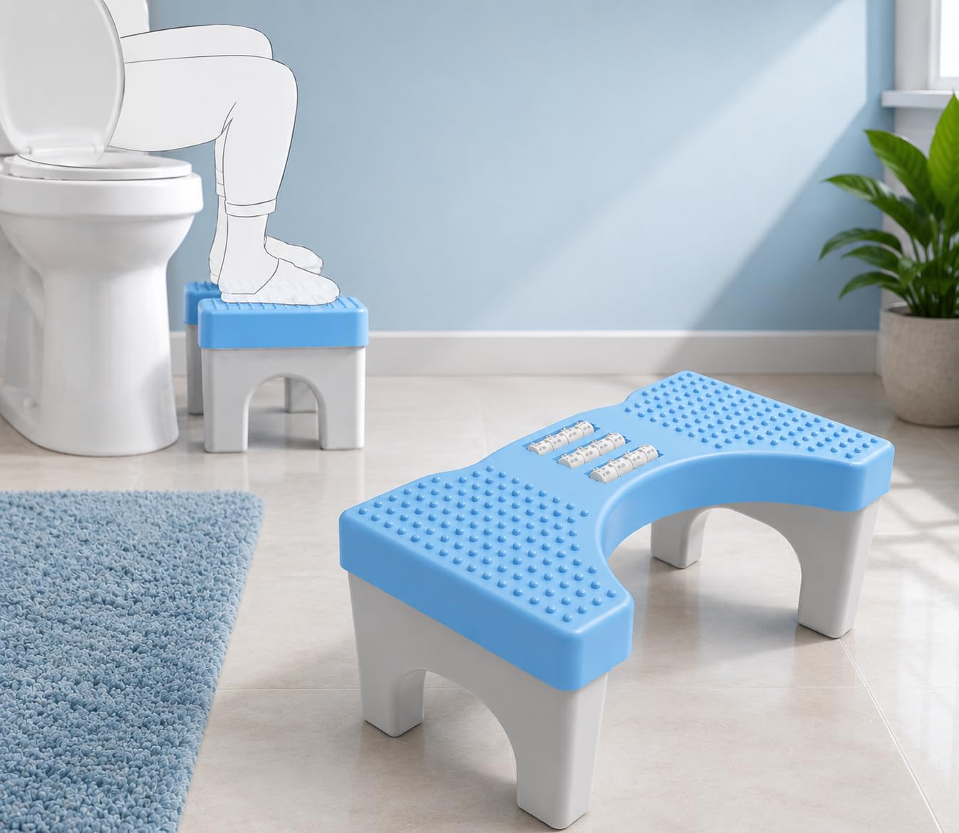 TechHark Toilet Step Stool with Massage Rollers, Foldable Design, 18 cm Height, Promotes Natural Squatting Position (Grey and Blue)-image-21