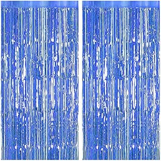 2PCS Tinsel Foil Fringe Curtains Blue Metallic Shimmer Curtain Backdrop Foil Streamers Party Decorations Fringe Streamers Tinsel Curtains foil curtain For Christmas Birthday Party Wedding Door