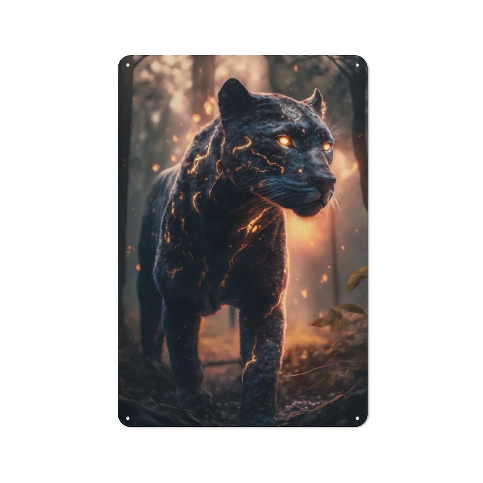 Junmoney Glowing Thunder Panther Printed Metal Sign 30X20cm For Pub Or Café, With Clear Industrial Wall Decor Character