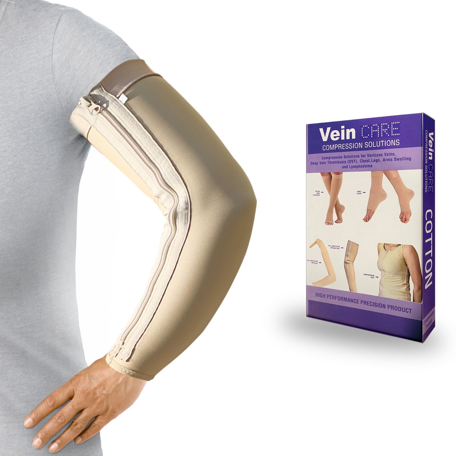 Vein Care Medical Compression Arm Sleeves, Support for Lymphedema, Cotton, 1 Unit (M)-image-30
