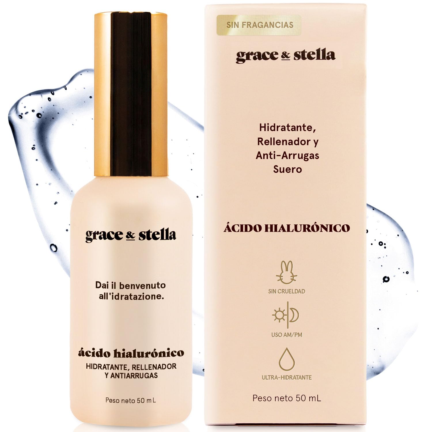 Grace and Stella Sérum Ácido Hialurónico - Sérum Facial Antiarrugas Mujer - Cuidado Facial Mujer Vegano para el Rostro para Hidratar y Atenuar Líneas de Expresión Arrugas y Aumentar Colágeno - 50 ml