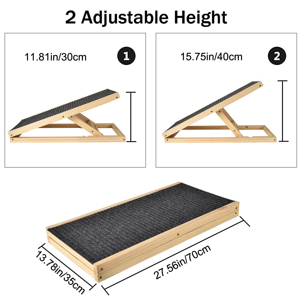 Efan - Rampa per cani da 70 cm, in legno massiccio per animali domestici, scala per cani e auto, regolabile in altezza