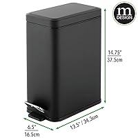 Vista 7 de mDesign Cubo de Basura con Pedal — Cubo de basura con pedal, tapa e inserto de cubo de plástico para baño, cocina y oficina — Cubo de basura de Negro