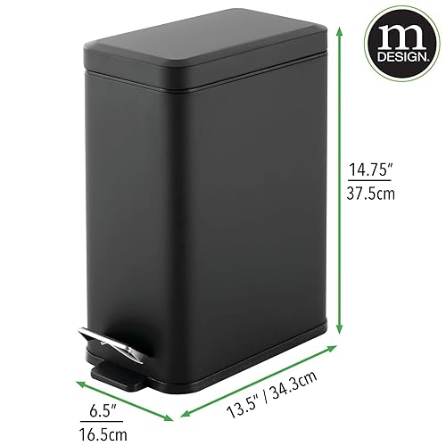 Miniatura 85 de mDesign - Cubo de basura de 1,3 galones de perfil delgado con escalón de metal, papelera, contenedor de basura, baño, tocador, dormitorio, cocina,