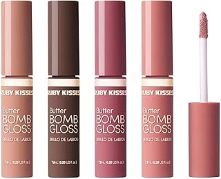 Ruby Kisses Lip Gloss Butter Bomb Gloss Non-Sticky Lip Gloss Vitamin E Natural Nude Lip Makeup - 7.8mL (0.26 US fl.oz) (Nu...