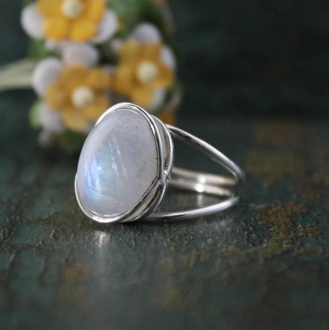 Moonstone Ring, Moonstone Jewelry, Delicate Rings, Vintage Ring, Engagement Ring, Oval Stone Ring, Artisan design Ring, Fashionable Ring, Ring For Women, Halloween Day Gift, Gift For Her,