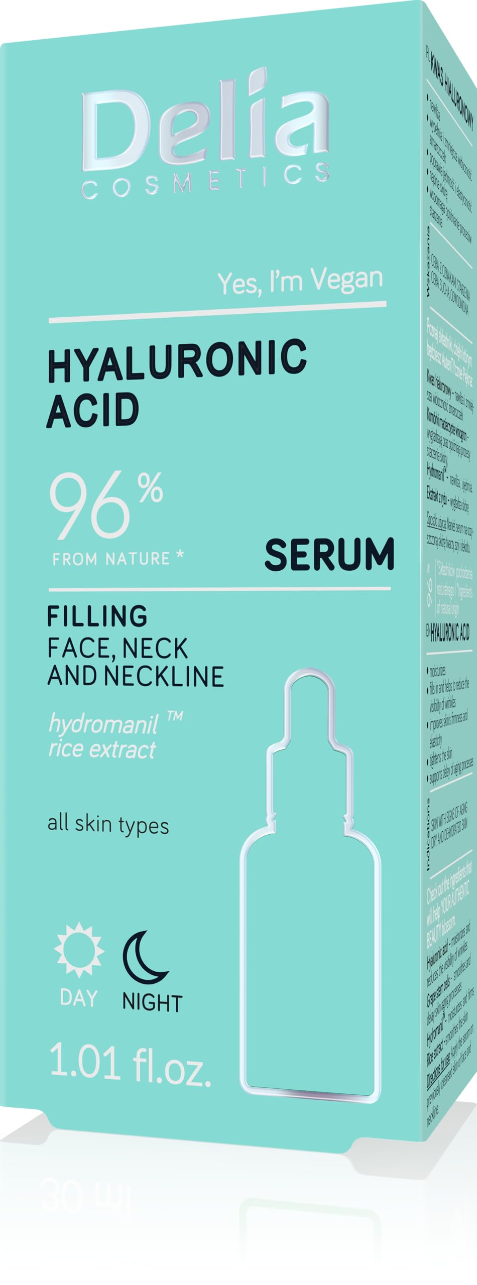Delia Cosmetics - Filling Serum - Hyaluronic Acid - Mature Skin - Reduces Wrinkles. Improves Elasticity. Delay Aging Process - Moisturised, Firm Skin - Vegan - 30ml