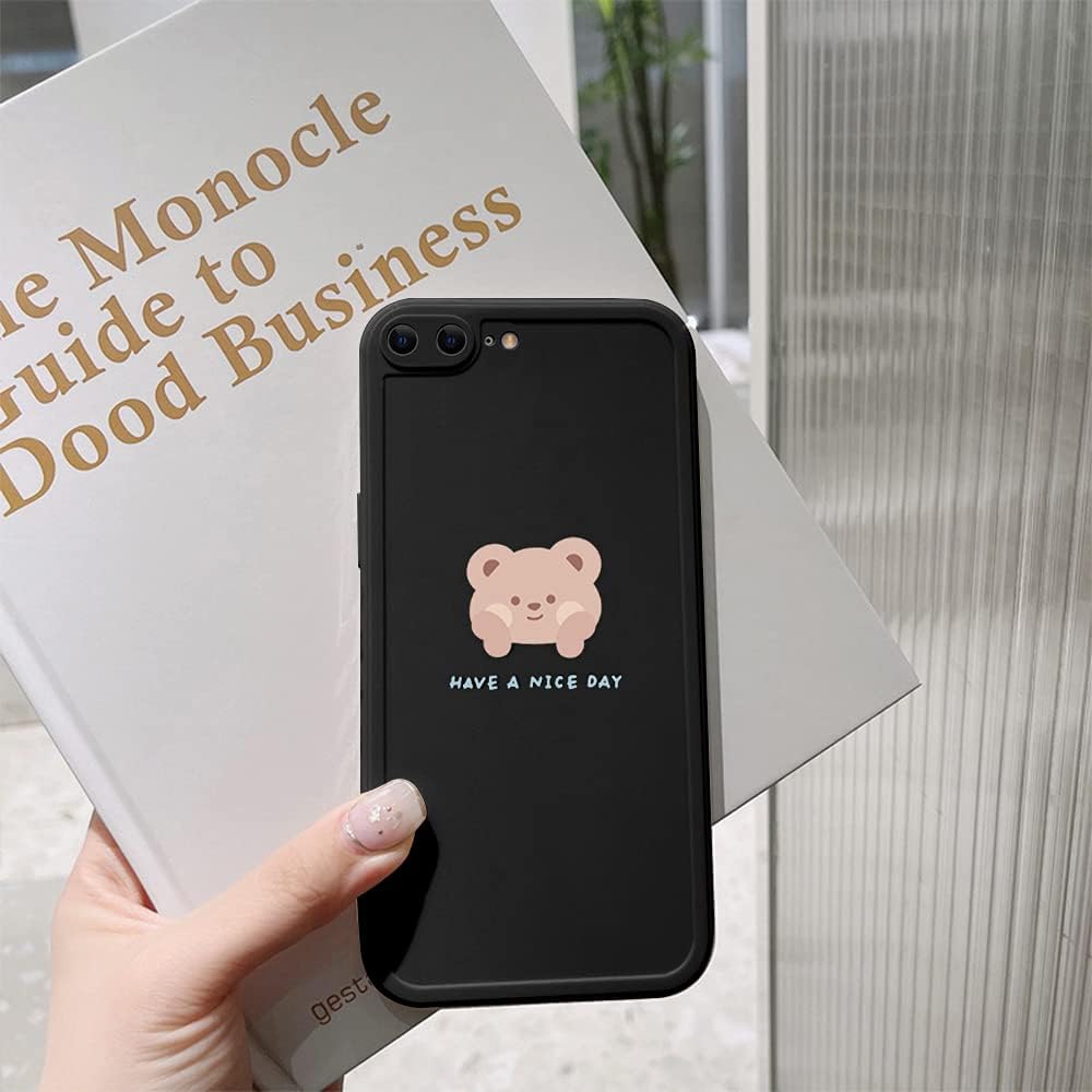 Ownest Compatible with iPhone 7 Plus/8 Plus Case Cute Painted Design Brown Bear with Cheeks for Women Girls Fashion Slim Soft Flexible TPU Rubber for iPhone 7 Plus/8 Plus-Black