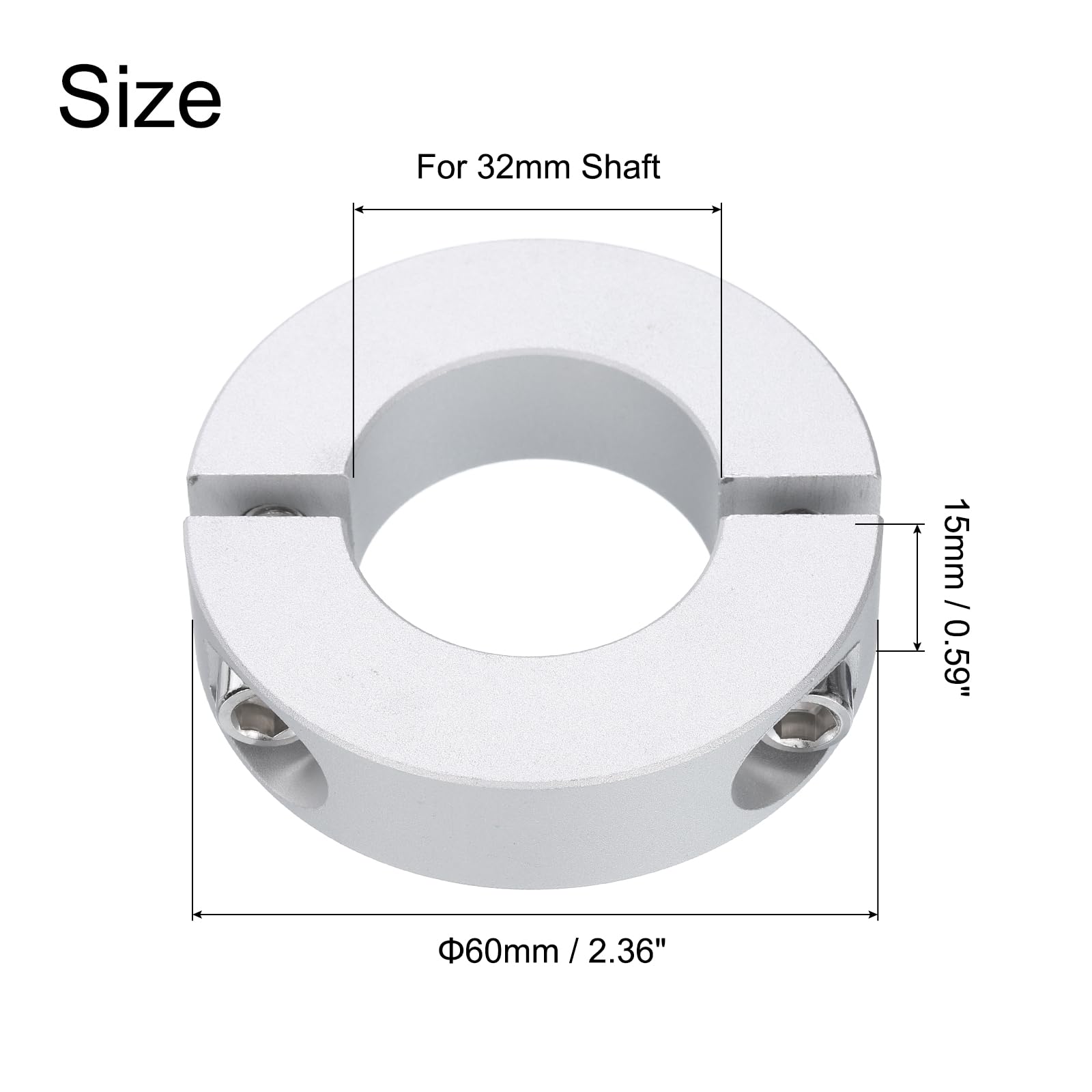QUARKZMAN 2 Stück Geteilte Stellringe 32mm Bohrung 60mm OD 15mm Dicke Aluminiumlegierung Tiefenanschlagringe für Rad Schubkarren Achsgetriebe Einheiten Maschine Werkzeug Industrie