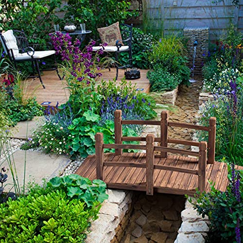 5 Feet Wooden Bridge Creek, Garden or Backyard Stained Finish Decorative Solid Wood Garden Pond Arch Walkway