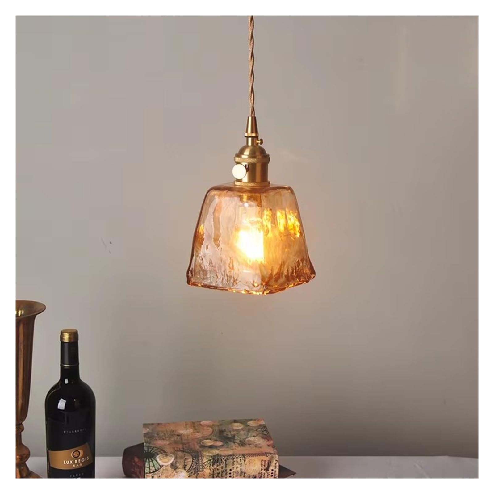 JYBNBBE Glass Pendant Light Dining Room Nordic Copper Pendant Lamp Brass Minimalist Hanging Lights for Restaurant,D14cm