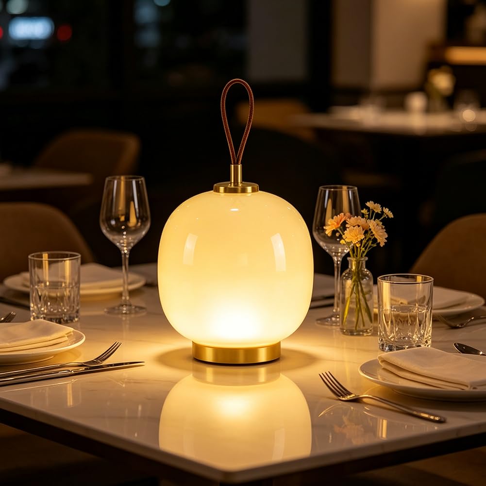 Akku Tischlampe LED Kugel Glas Vintage Tischleuchte Kabellos Batteriebetrieben Dimmbar Nachttischlampe USB Aufladbar Runde Retro Deko Nachtlicht Tragbar für Schlafzimmer Esszimmer,Beige