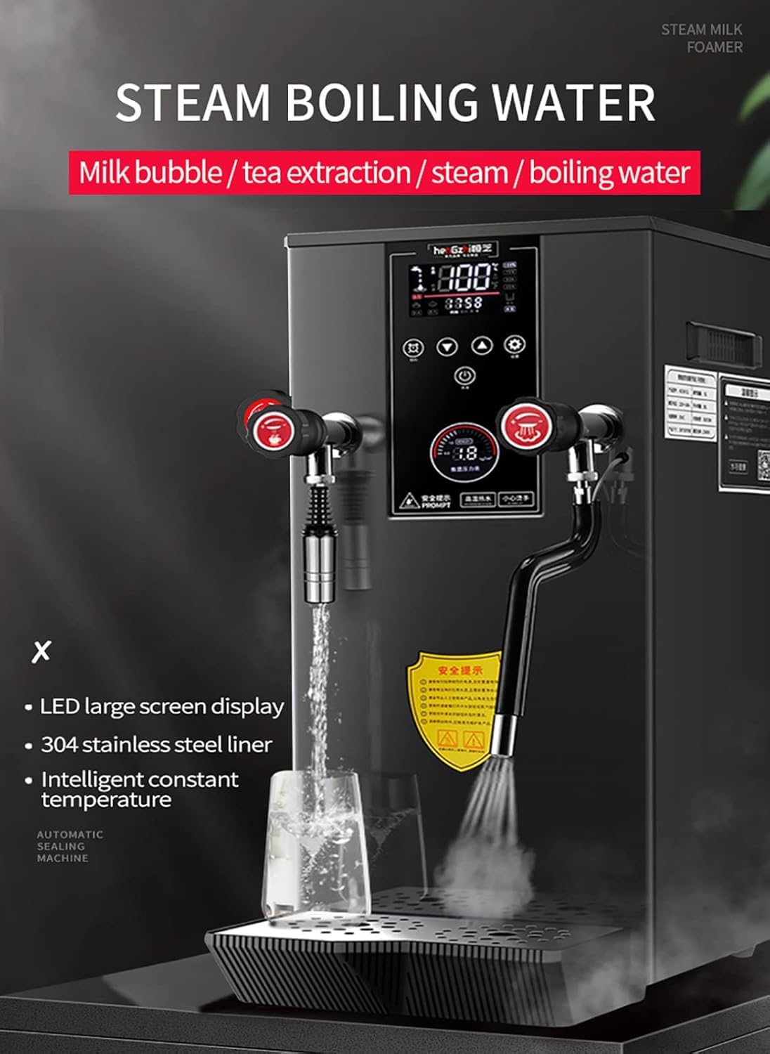 Espumador de Leche eléctrico Comercial de 2500 W, Calentador de Leche automático de 12 L, con Temporizador y Pantalla LCD, máquina para espumar Leche y Preparar Capuchino y Latte (Blanco).