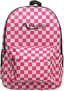 شنطة ظهر قماشية مربعة كبيرة مطبوعة تحتوي على جيب امامي بسوستة وجيوب جانبية عميقة ومصممة خصيصا للطلاب - بينك وابيض