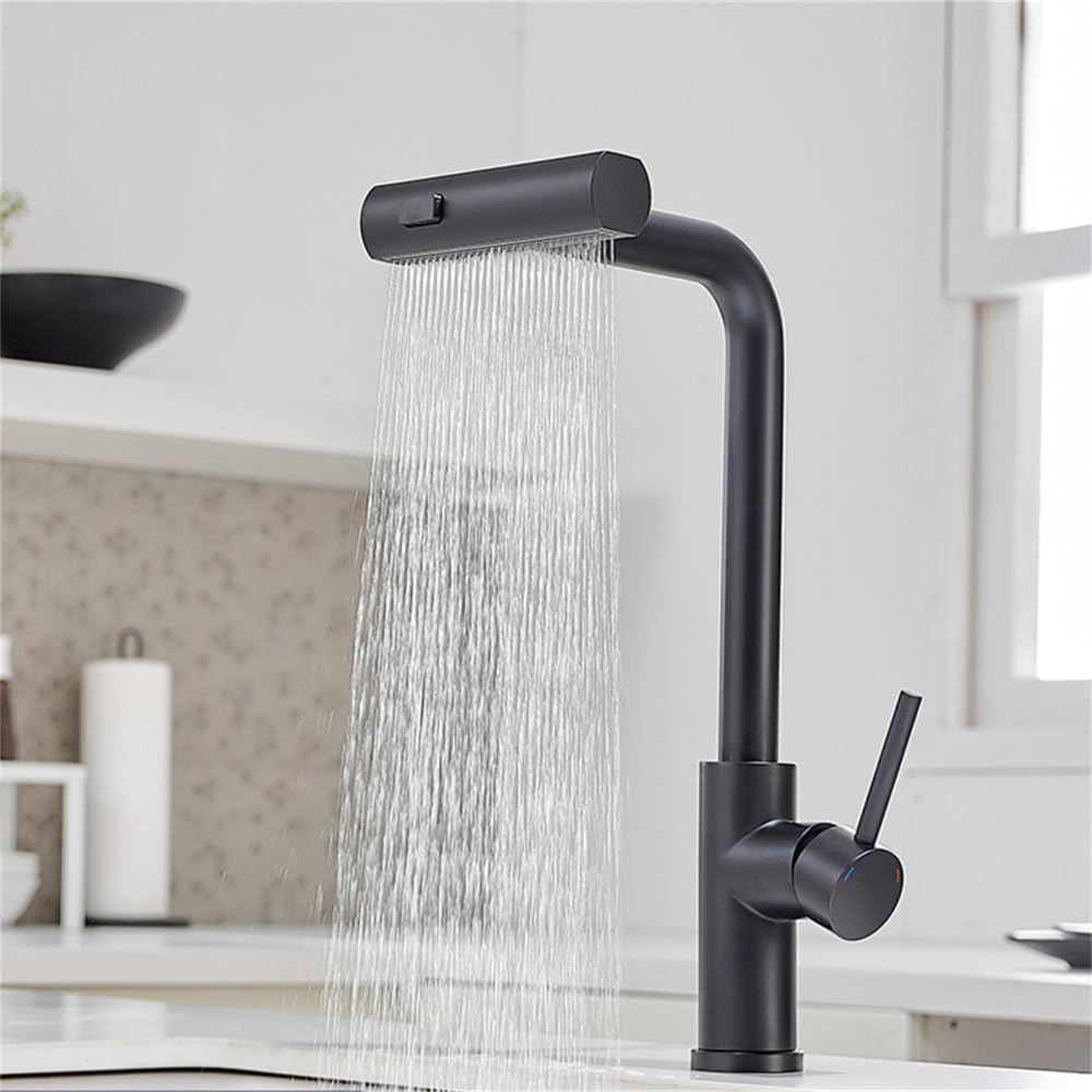 Robinet de cuisine cascade noir nickel avec douchette extractible rotative