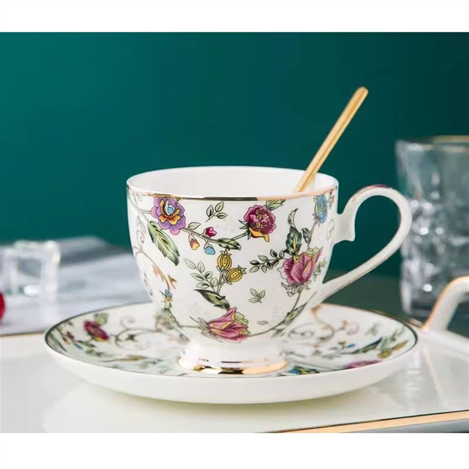 kubek do kawy kubki porcelana kostna zestaw filiżanek do kawy popołudniowa herbata chiński prosty złoty brzeg zestaw do herbaty ceramiczne angielskie czarne filiżanki do herbaty i spodki świąteczne