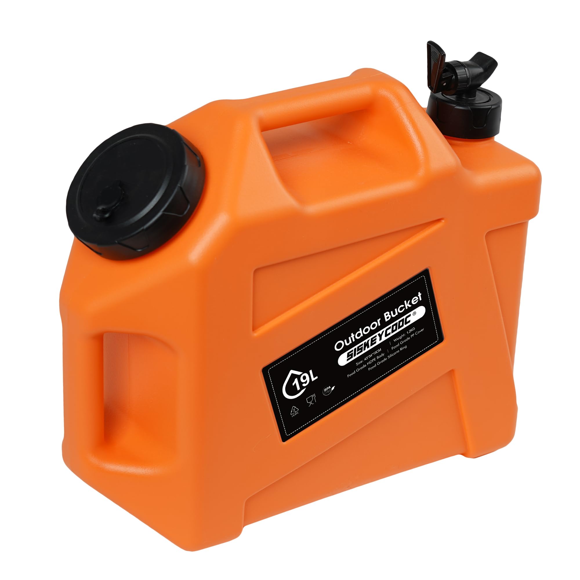 Bidon d'eau portable de 19 l avec robinet - Réservoir d'eau sans BPA - Orange - Multifonction - Pour camping, extérieur, transport d'urgence - Orange - 19 l