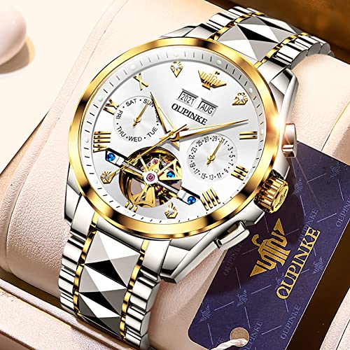 Image of OLEVS Mens Watches Skeleton Mechanical Black Watches for Men Wrist Watches Automatic Luxury Tungsten Steel Sapphire Crystal Waterproof Luminous Gold and Black