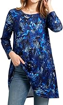 Enmain Women's Tunic Long Plus Size 3/4 Sleeve Floral Tunic for Round Women Casual Elegant Chic Floral Swing T Shirt