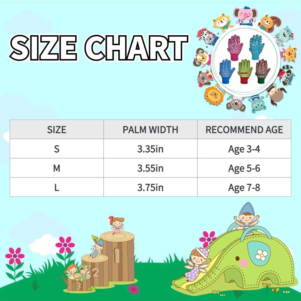 Kinder-Gartenhandschuhe, Gartenhandschuhe für Kinder, Hofarbeitshandschuhe für Kinder, Geschenke für Kinder, niedliches Muster, Alter 3–4 (5 Paar pro Packung, klein)